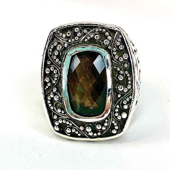 LOIS HILL Sterling Silver Smokey Topaz Granulated Caviar Cut Out Cocktail Ring - Picture 17 of 17